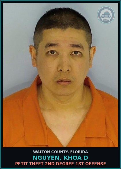 CCW arrest card for NGUYEN, KHOA D in Walton County: Petit Theft 2nd Degree 1st Offense