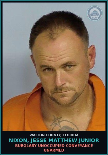 CCW arrest card for NIXON, JESSE MATTHEW Junior in Walton County: Obstruct WO Violence