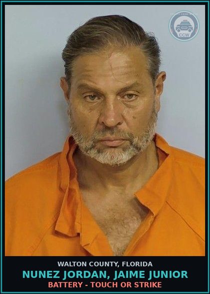 CCW arrest card for NUNEZ JORDAN, JAIME Junior in Walton County: Battery - Touch or Strike