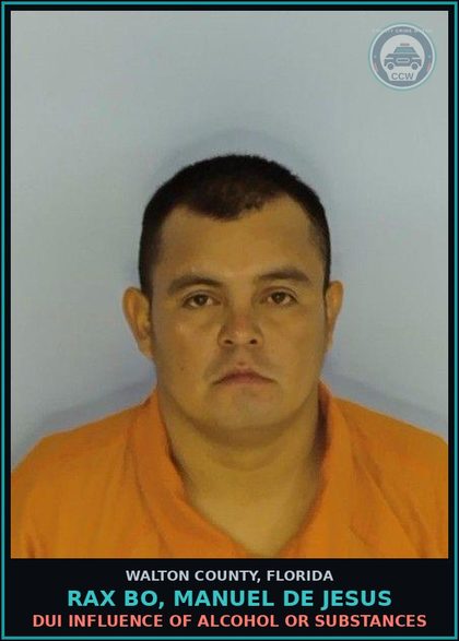 CCW arrest card for Rax Bo, Manuel De Jesus in Walton County: DUI INFLUENCE OF ALCOHOL OR DRUGS