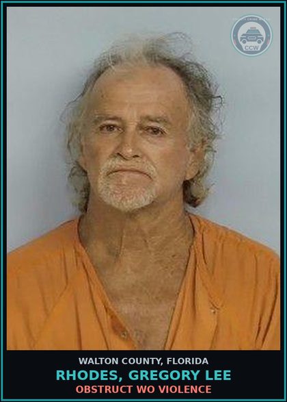 CCW arrest card for RHODES, GREGORY LEE in Walton County: FLEE ELUDE LEO WITH LIGHTS SIREN ACTIVE