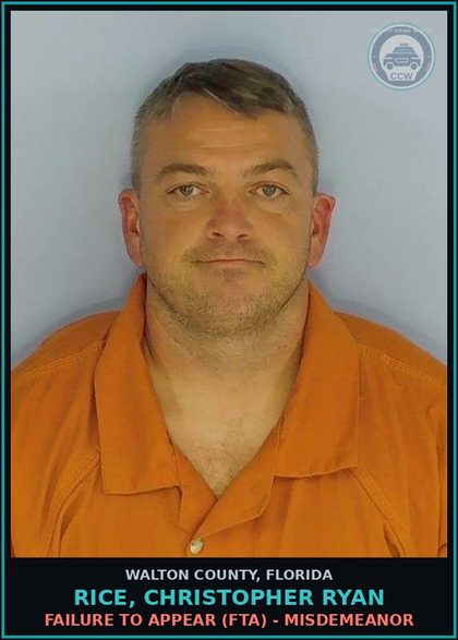 CCW arrest card for RICE, CHRISTOPHER RYAN in Walton County: Failure To Appear (FTA) - Misdemeanor