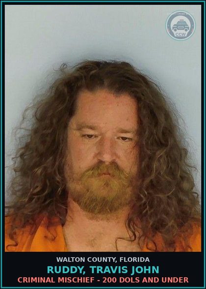 CCW arrest card for RUDDY, TRAVIS JOHN in Walton County: Criminal Mischief - 200 Dols And Under