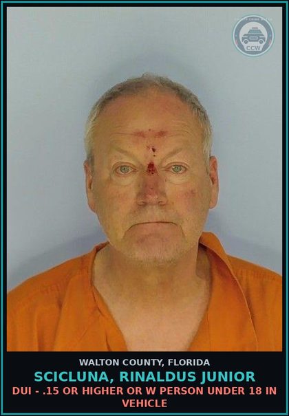 CCW arrest card for SCICLUNA, RINALDUS Junior in Walton County: DUI - .15 Or Higher Or W Person Under 18 In Vehicle