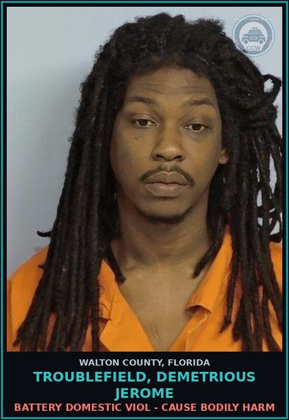 CCW arrest card for TROUBLEFIELD, DEMETRIOUS JEROME in Walton County: RESIST OFFICER WITH VIOLENCE