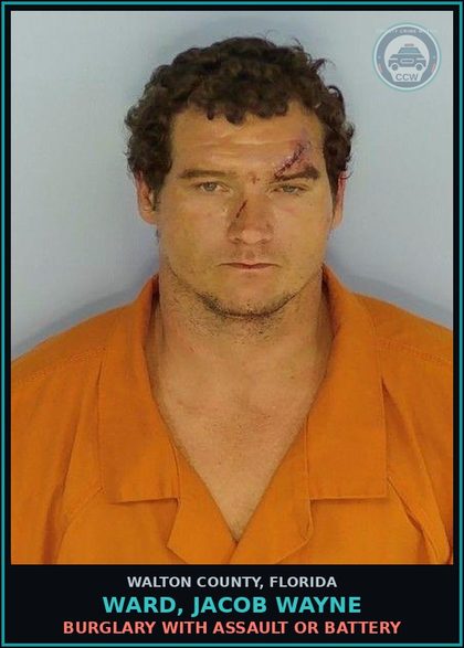 CCW arrest card for WARD, JACOB WAYNE in Walton County: Burglary With Assault Or Battery