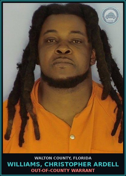 CCW arrest card for WILLIAMS, CHRISTOPHER ARDELL in Walton County: OUT-OF-COUNTY WARRANT
