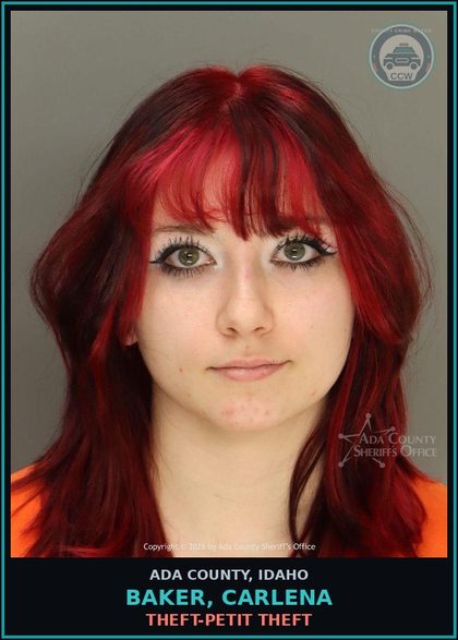 CCW arrest card for Baker, Carlena in Ada County: Theft-Petit Theft