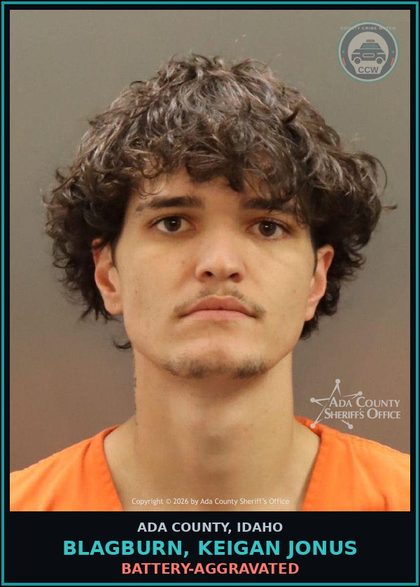 CCW arrest card for Blagburn, Keigan Jonus in Ada County: Battery-Aggravated