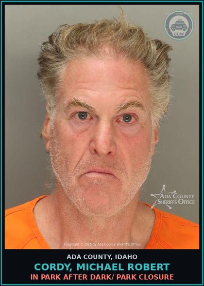CCW arrest card for Cordy, Michael Robert in Ada County: In Park After Dark/ Park Closure