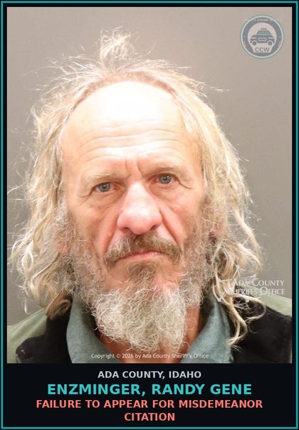 CCW arrest card for Enzminger, Randy Gene in Ada County: In Park After Dark/ Park Closure