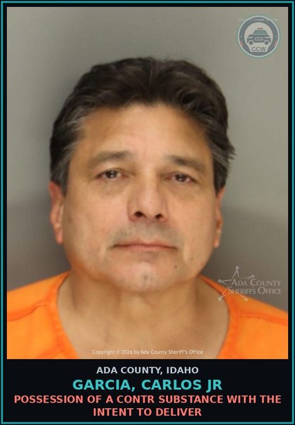 CCW arrest card for Garcia, Carlos Jr in Ada County: Possession of a contr substance with the Intent to Deliver