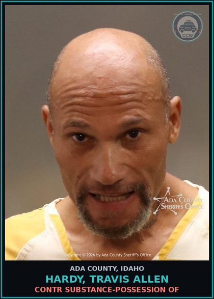 CCW arrest card for Hardy, Travis Allen in Ada County: contr substance-Possession of