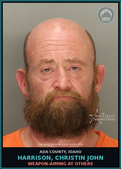 CCW arrest card for Harrison, Christin John in Ada County: Weapon-Aiming at Others