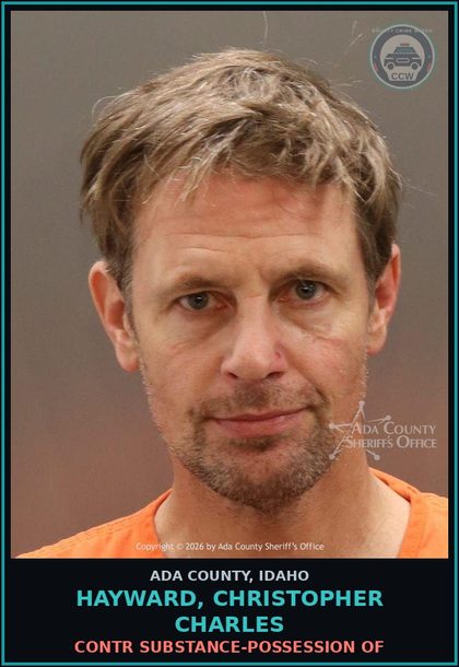 CCW arrest card for Hayward, Christopher Charles in Ada County: contr substance-Possession of
