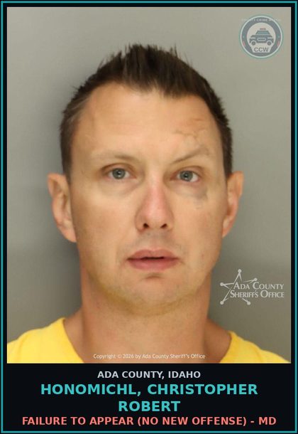 CCW arrest card for Honomichl, Christopher Robert in Ada County: Failure to Appear (No New Offense) - MD