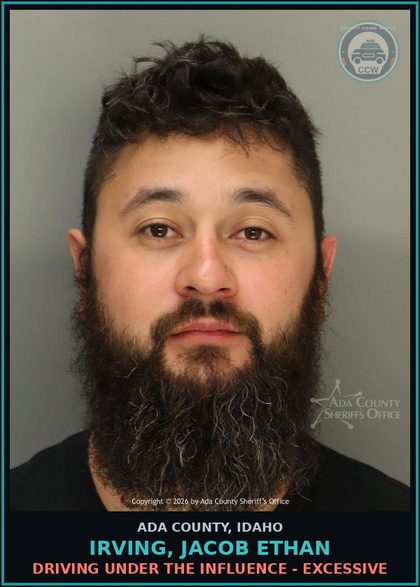 CCW arrest card for Irving, Jacob Ethan in Ada County: Driving Under the Influence - Excessive