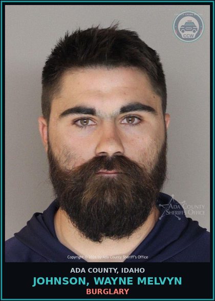 CCW arrest card for Johnson, Wayne Melvyn in Ada County: Burglary