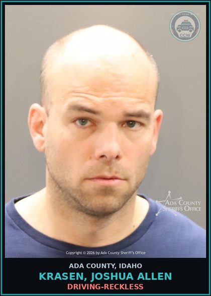 CCW arrest card for Krasen, Joshua Allen in Ada County: Driving-Reckless