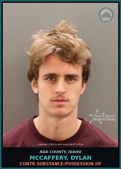 CCW arrest card for Mccaffery, Dylan in Ada County: contr substance-Possession of
