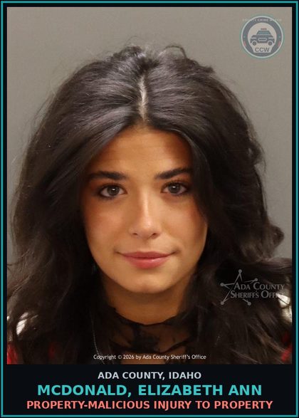 CCW arrest card for Mcdonald, Elizabeth Ann in Ada County: Property-Malicious Injury to Property
