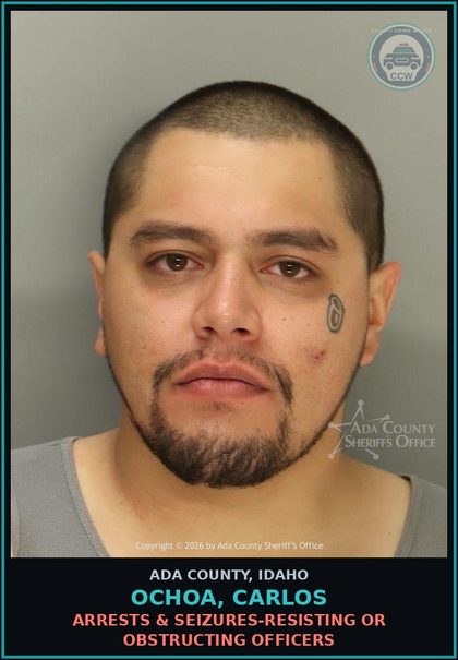 CCW arrest card for Ochoa, Carlos in Ada County: Driving Under the Influence-(Second Offense Within 10 Years)