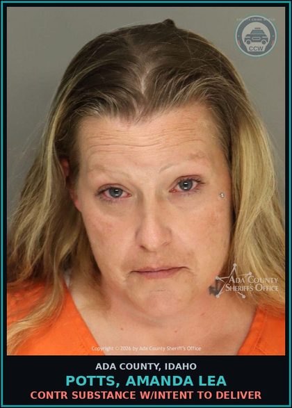 CCW arrest card for Potts, Amanda Lea in Ada County: contr substance w/intent to deliver