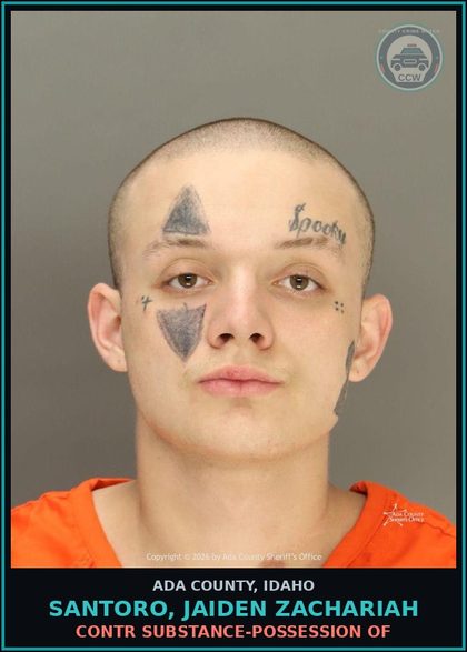 CCW arrest card for Santoro, Jaiden Zachariah in Ada County: contr substance-Possession of