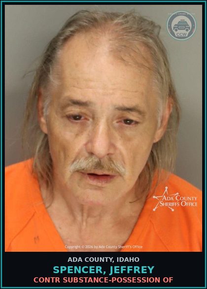 CCW arrest card for Spencer, Jeffrey in Ada County: contr substance-Possession of