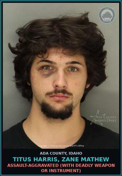 CCW arrest card for Titus harris, Zane Mathew in Ada County: Assault-Aggravated (With Deadly Weapon or Instrument)