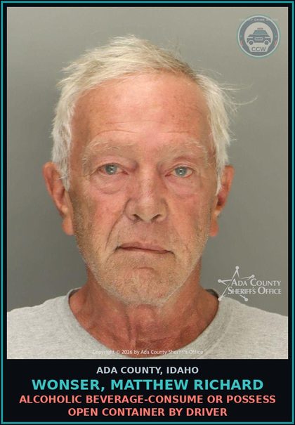 CCW arrest card for Wonser, Matthew Richard in Ada County: Alcoholic Beverage-Consume or Possess Open Container by Driver