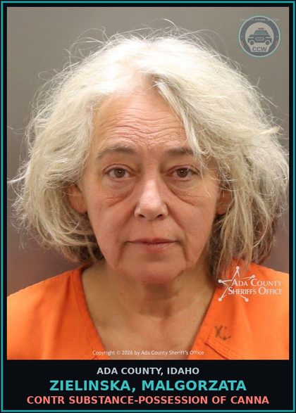 CCW arrest card for Zielinska, Malgorzata in Ada County: contr substance-Possession of Canna