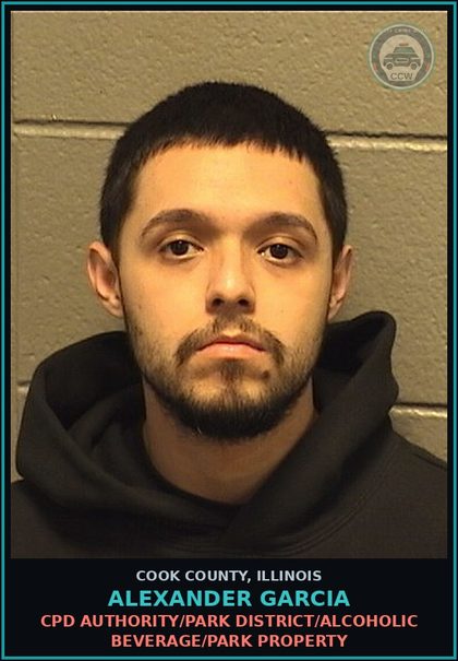 CCW arrest card for ALEXANDER GARCIA in Cook County: CPD AUTHORITY/PARK DISTRICT/ALCOHOLIC BEVERAGE/PARK PROPERTY