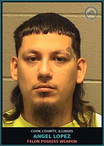 CCW arrest card for Angel Lopez in Cook County: FELON POSSESS WEAPON