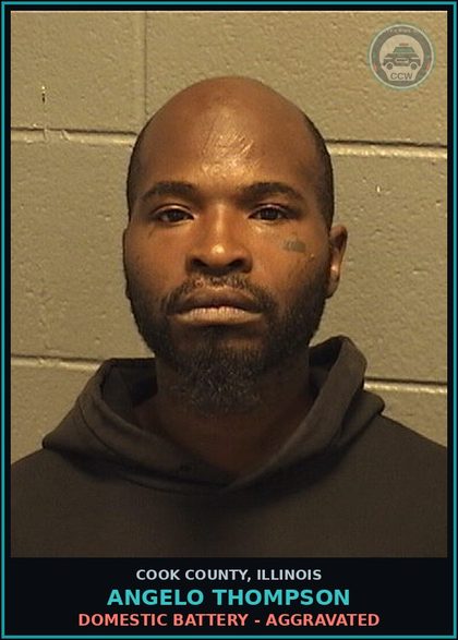 CCW arrest card for Angelo Thompson in Cook County: DOMESTIC BATTERY - AGGRAVATED