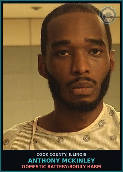 CCW arrest card for Anthony McKinley in Cook County: CRIM TRESPASS TO RESIDENCE