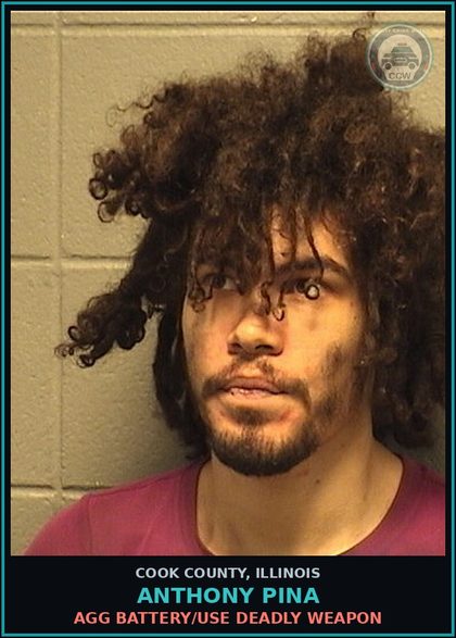 CCW arrest card for Anthony Pina in Cook County: AGG BATTERY/USE DEADLY WEAPON