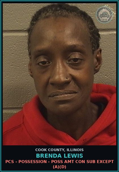 CCW arrest card for Brenda Lewis in Cook County: PCS - POSSESSION - POSS AMT CON SUB EXCEPT (A)(D)