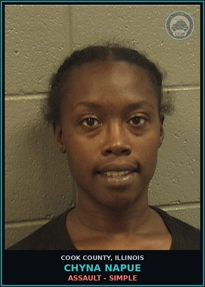 CCW arrest card for CHYNA NAPUE in Cook County: ASSAULT - SIMPLE