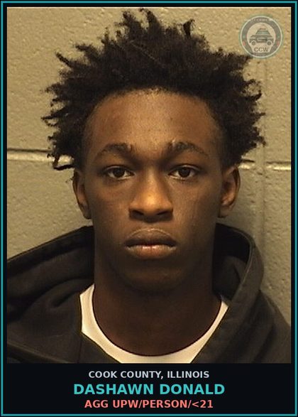 CCW arrest card for Dashawn Donald in Cook County: AGG UPW/PERSON/<21
