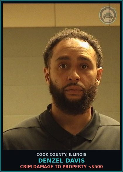 CCW arrest card for Denzel Davis in Cook County: CRIM DAMAGE TO PROPERTY <$500