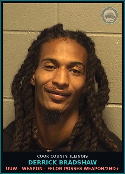 CCW arrest card for Derrick Bradshaw in Cook County: RESISTING/OBSTRUCT/PC OFF/CORR EMP/FRFTR