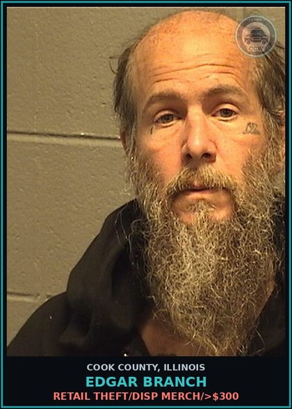CCW arrest card for EDGAR BRANCH in Cook County: RETAIL THEFT/DISP MERCH/>$300