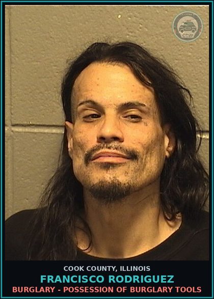 CCW arrest card for Francisco Rodriguez in Cook County: RECEIVE/POSSESS/SELL STOLEN VEHICLE