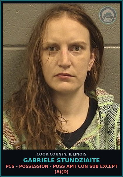 CCW arrest card for Gabriele Stundziaite in Cook County: PCS - POSSESSION - POSS AMT CON SUB EXCEPT (A)(D)