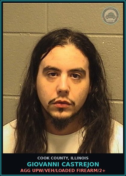 CCW arrest card for Giovanni Castrejon in Cook County: ARMED VIOLENCE/CATEGORY I