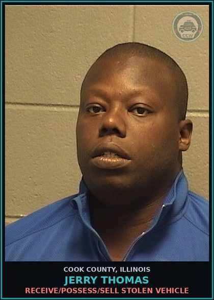 CCW arrest card for Jerry Thomas in Cook County: RECEIVE/POSSESS/SELL STOLEN VEHICLE