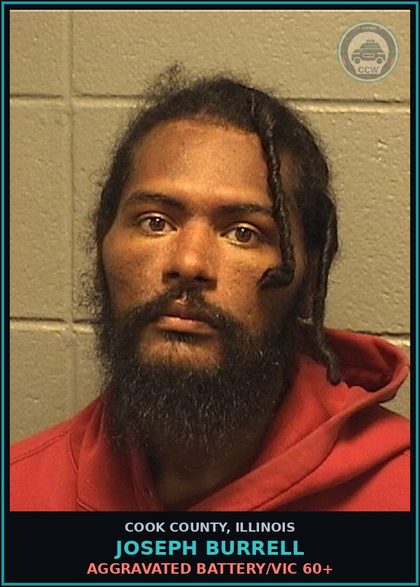 CCW arrest card for Joseph Burrell in Cook County: AGGRAVATED BATTERY/VICTIM 60+