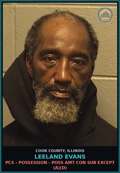 CCW arrest card for Leeland Evans in Cook County: PCS - POSSESSION - POSS AMT CON SUB EXCEPT (A)(D)