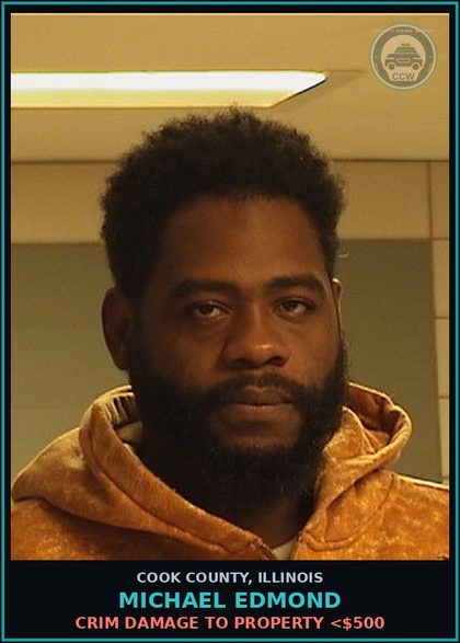 CCW arrest card for Michael Edmond in Cook County: CRIM DAMAGE TO PROPERTY <$500